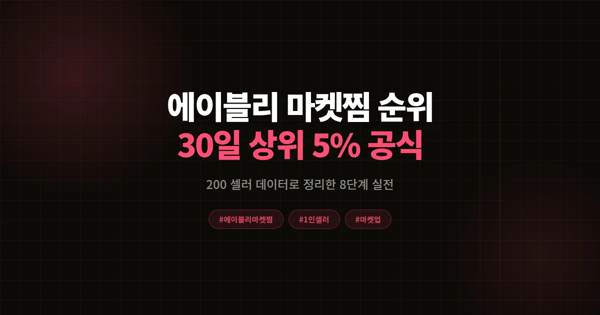 에이블리 마켓찜 순위 완벽가이드 2026, 1인 셀러 30일 상위 5% 진입 8단계 공식