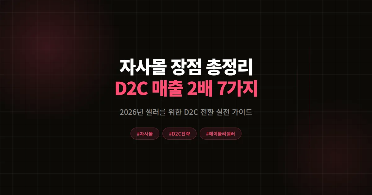 자사몰 장점 완벽분석, 에이블리 1인 셀러가 D2C 전환율 2배 만든 7가지 이유 2026